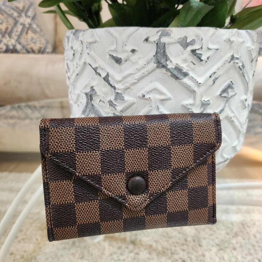 Brown Checkered TriFold RFID Wallet